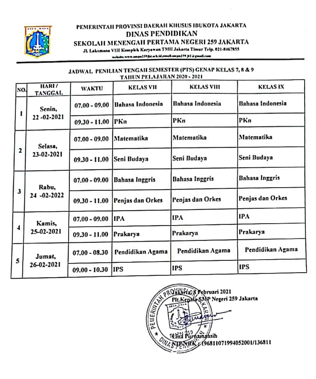 JADWAL PTS GENAP TAHUN 2020-2021