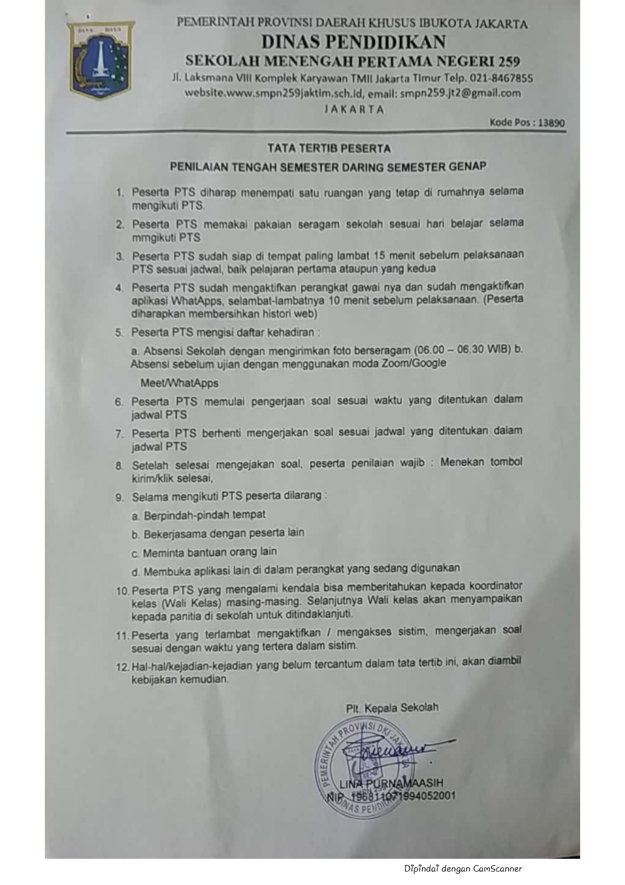 TATA TERTIB PTS SEMESTER GENAP TAHUN 2020-2021