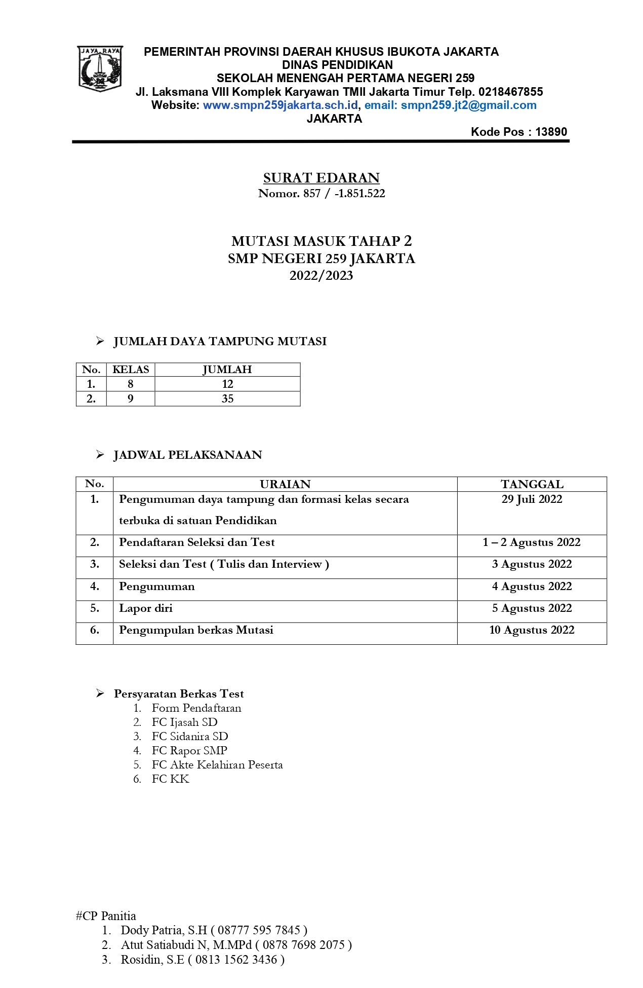 PPDB MUTASI MASUK TAHAP 2 SEMESTER GANJIL TAHUN PELAJARAN 2022/2023