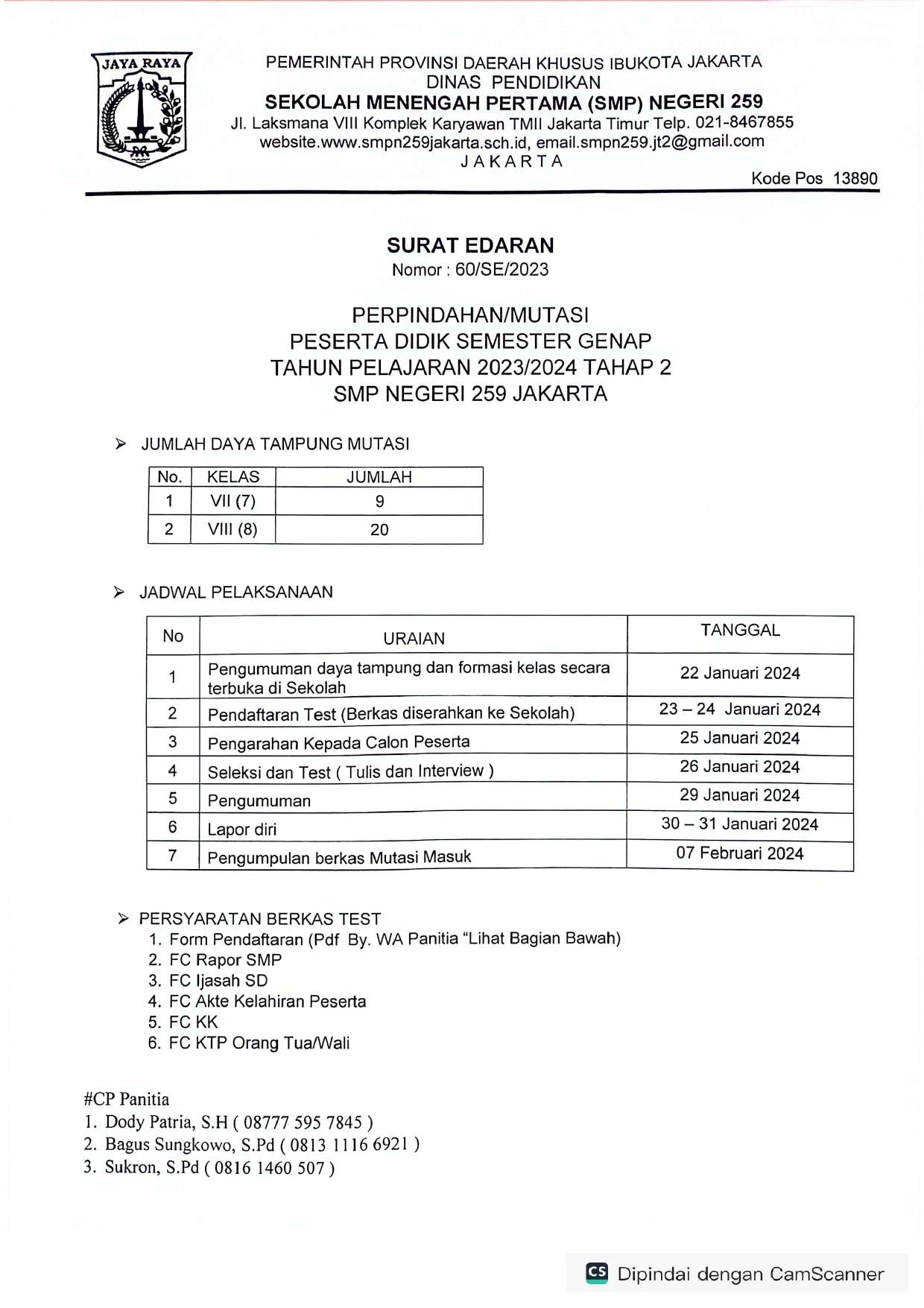 PERPINDAHAN/MUTASI PESERTA DIDIK SEMESTER GENAP TAHUN PELAJARAN 2023/2024 TAHAP 2