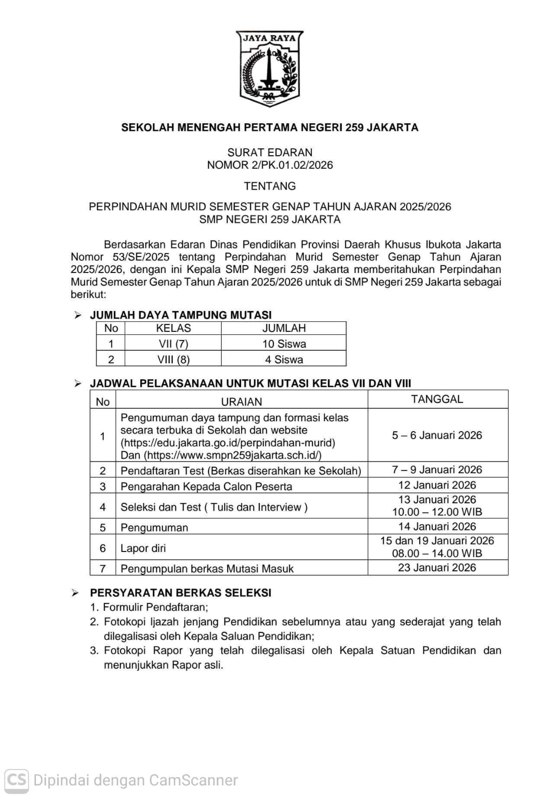 PERPINDAHAN (MUTASI) PESERTA DIDIK SEMESTER GENAP TAHUN AJARAN 2025/2026 TAHAP 1
